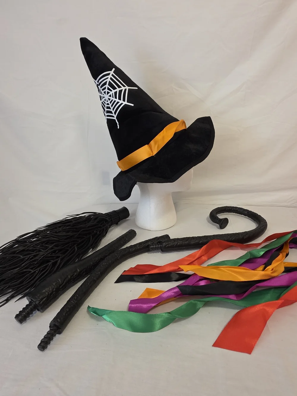 NEW Poshetion Witch Costume Cosplay LightUp Orange Dress Girls L 10/12 Broom Hat